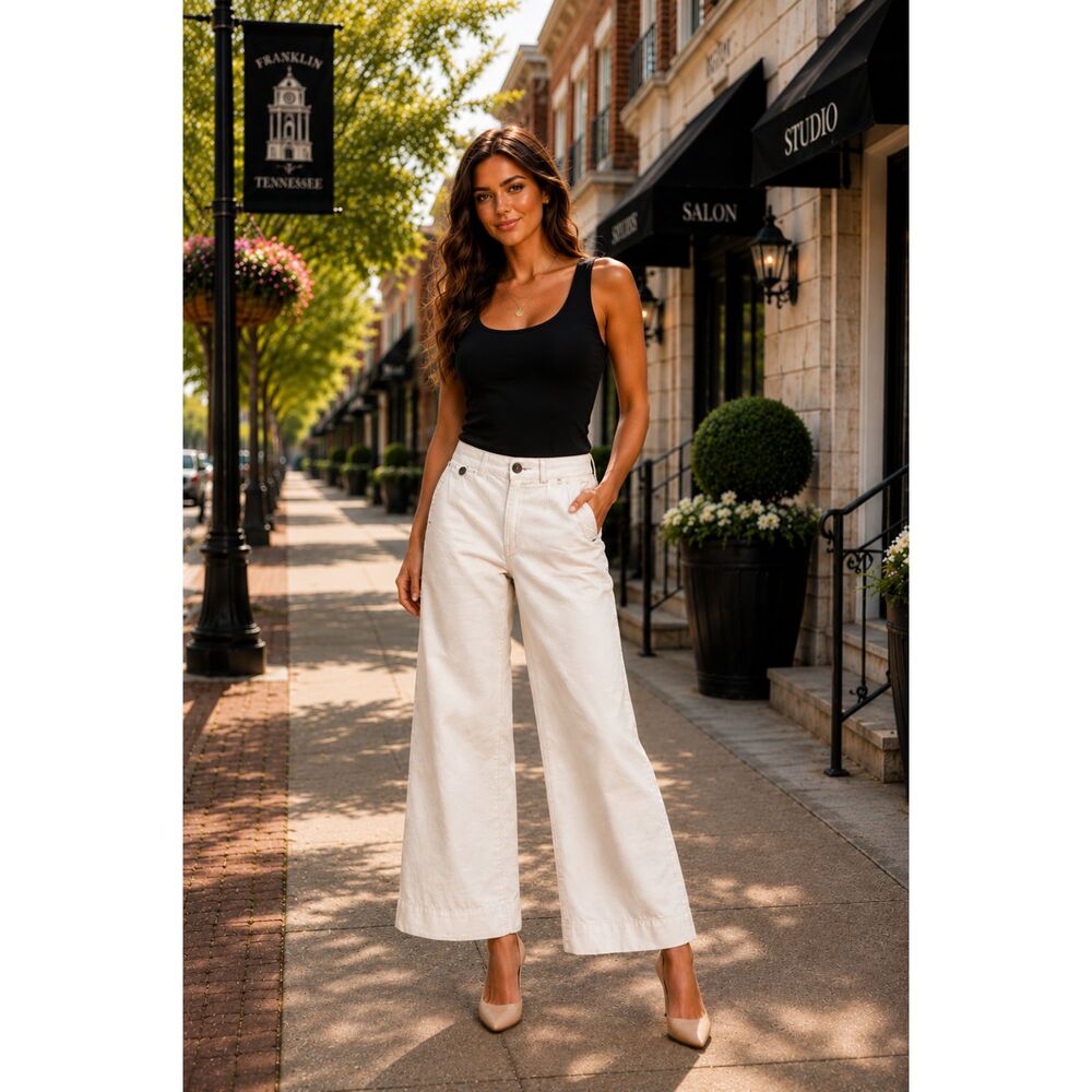 Anthropologie Pilcro Off-White Wide-Leg Pants – Size 27 – Casual Chic Trousers